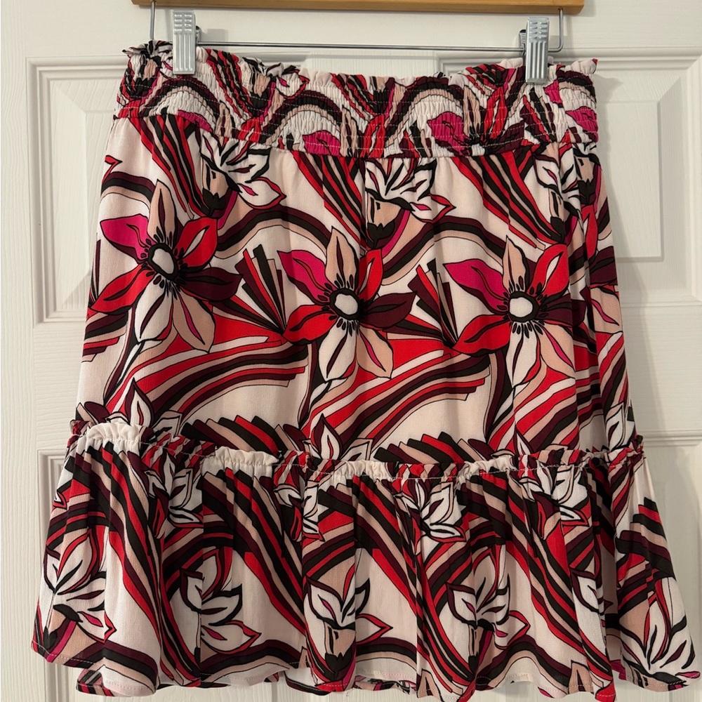 Anthropologie floral boho MOD mini skirt NWT LARGE viscose lined